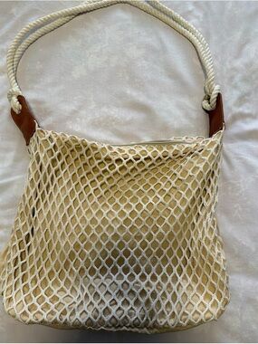 Cream Mesh Rope-Handle Tote Bag